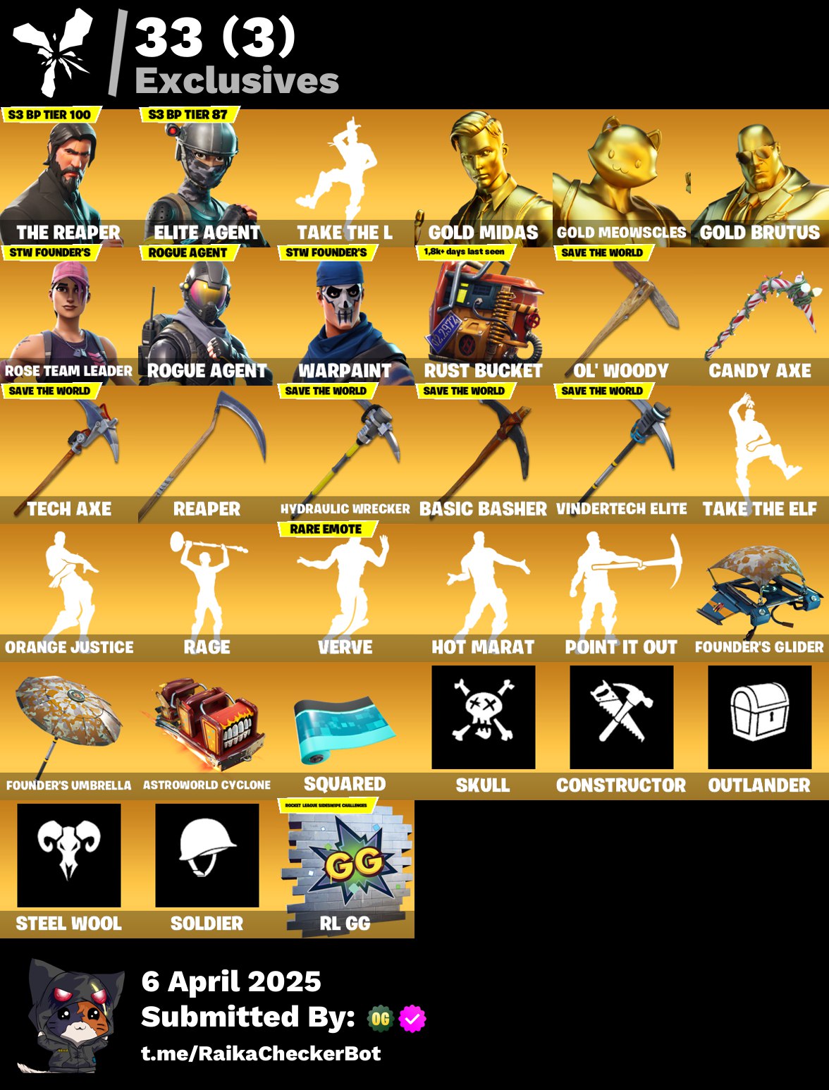 Account PC/PSN/XBOX 136 skins | OG STW | The Reaper | Take The L
