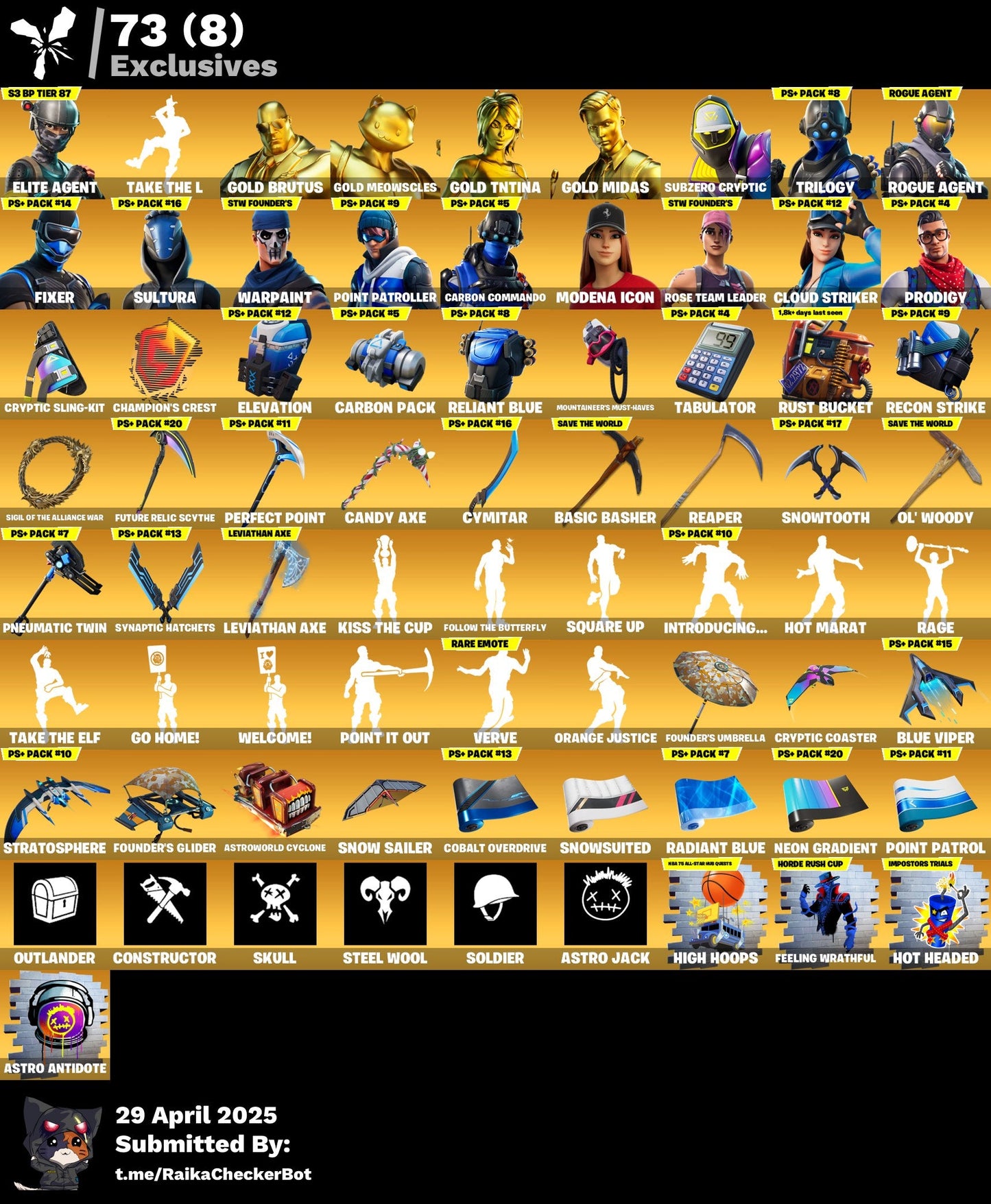 Account [PC] 344 skins | OG STW | Elite Agent | Take The L | Rogue Agent | Leviathan Axe 50 VB