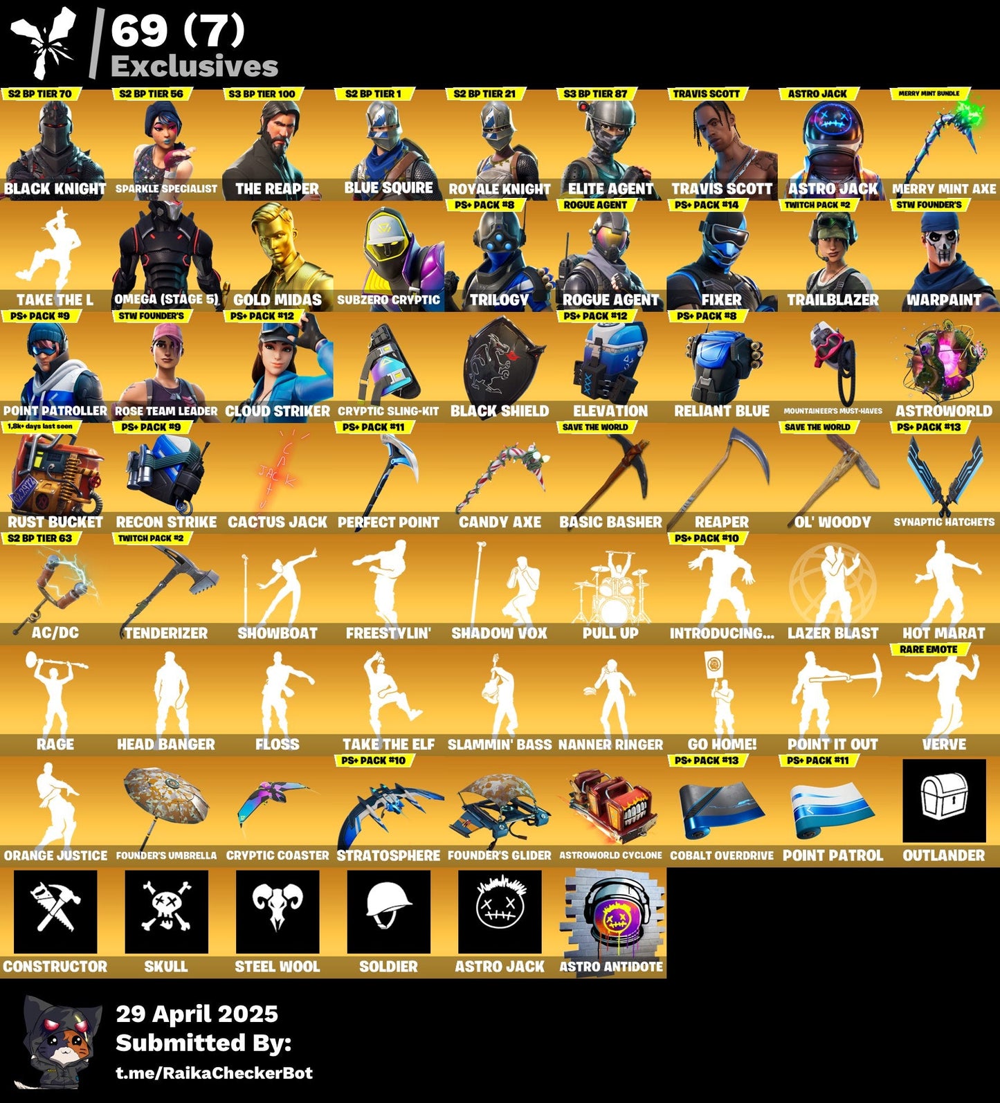 Account [PC/PSN/XBX] 264 skins | OG STW | Black Knight | Sparkle Specialist | The Reaper | Blue Squire | Royale Knight | Elite Agent | Travis Scott | Astro Jack | Merry Mint Axe | Candy Axe 140 VB