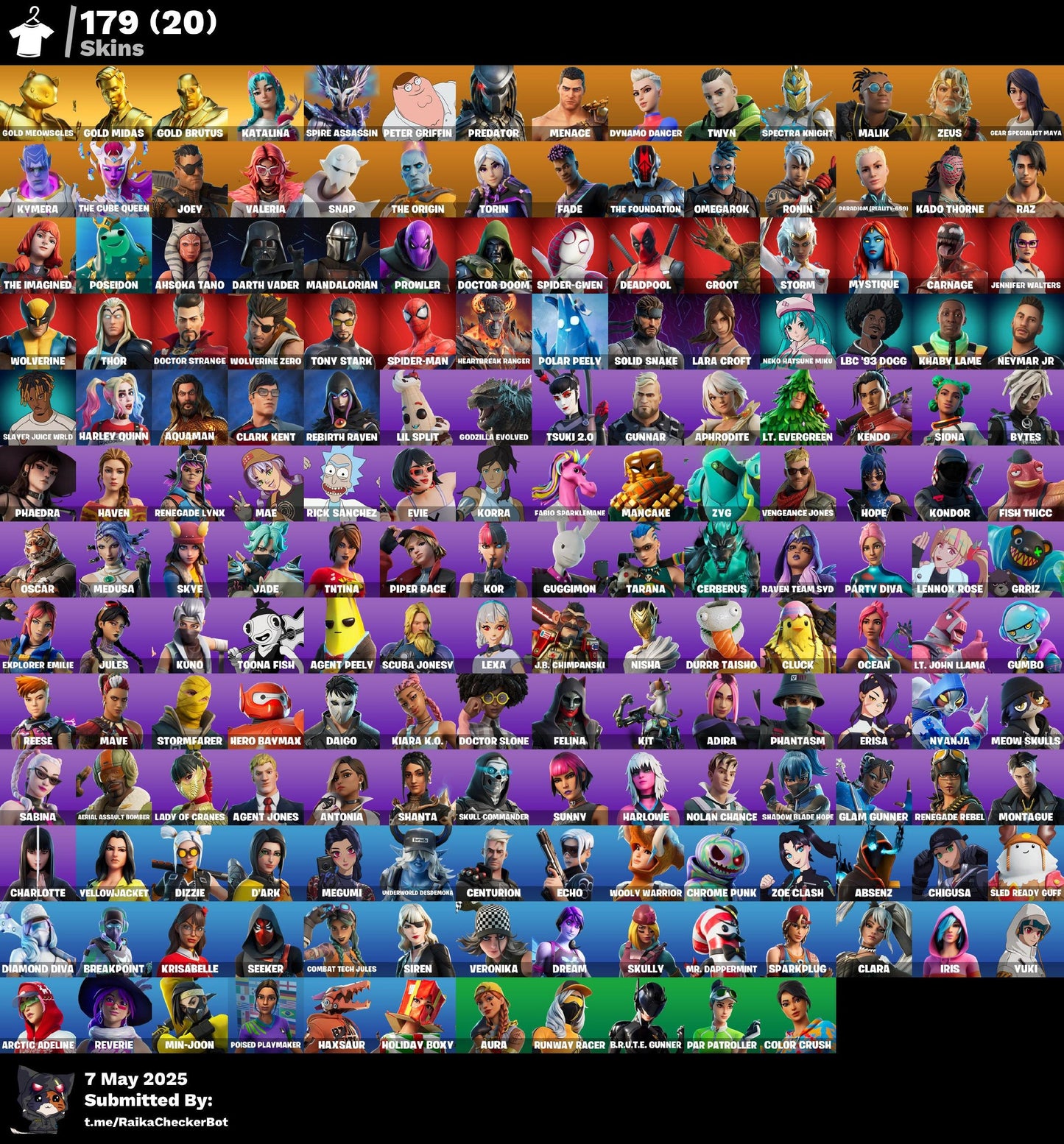 Account [PC/XBX/PSN] 179 skins | Gold Meowscles | Gold Midas 0 VB