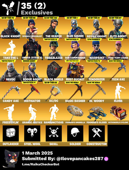 Account [PCPSN/XBOX] 124 skins | OG STW | Black Knight | The Reaper |  Omega (stage 5) | 480 VB