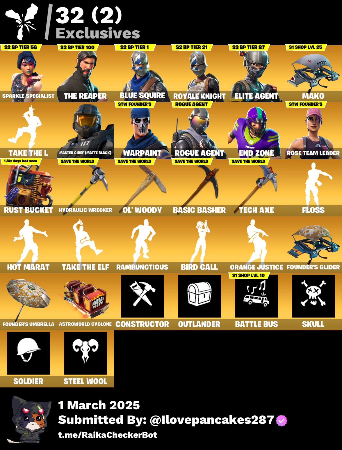 Account [PC/PSN/XBOX] 132 skins | OG STW | Sparkle Specialist | The Reaper |  90 VB