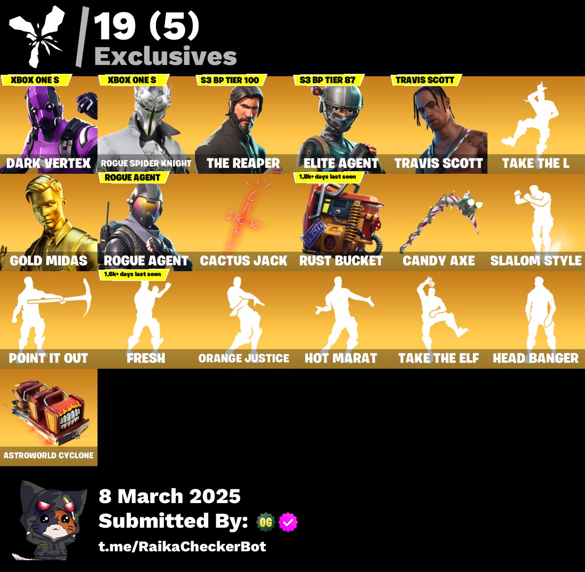 Account 174 skins | Dark Vertex | Rogue Spider Knight | The Reaper | Take The L | Travis Scott