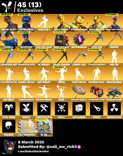 Account [PC/PSN/XBX] 265 skins | OG STW (Limited Edition) | Travis Scott | Astro Jack | Take The L | Leviathan Axe | Chun li 420 VB