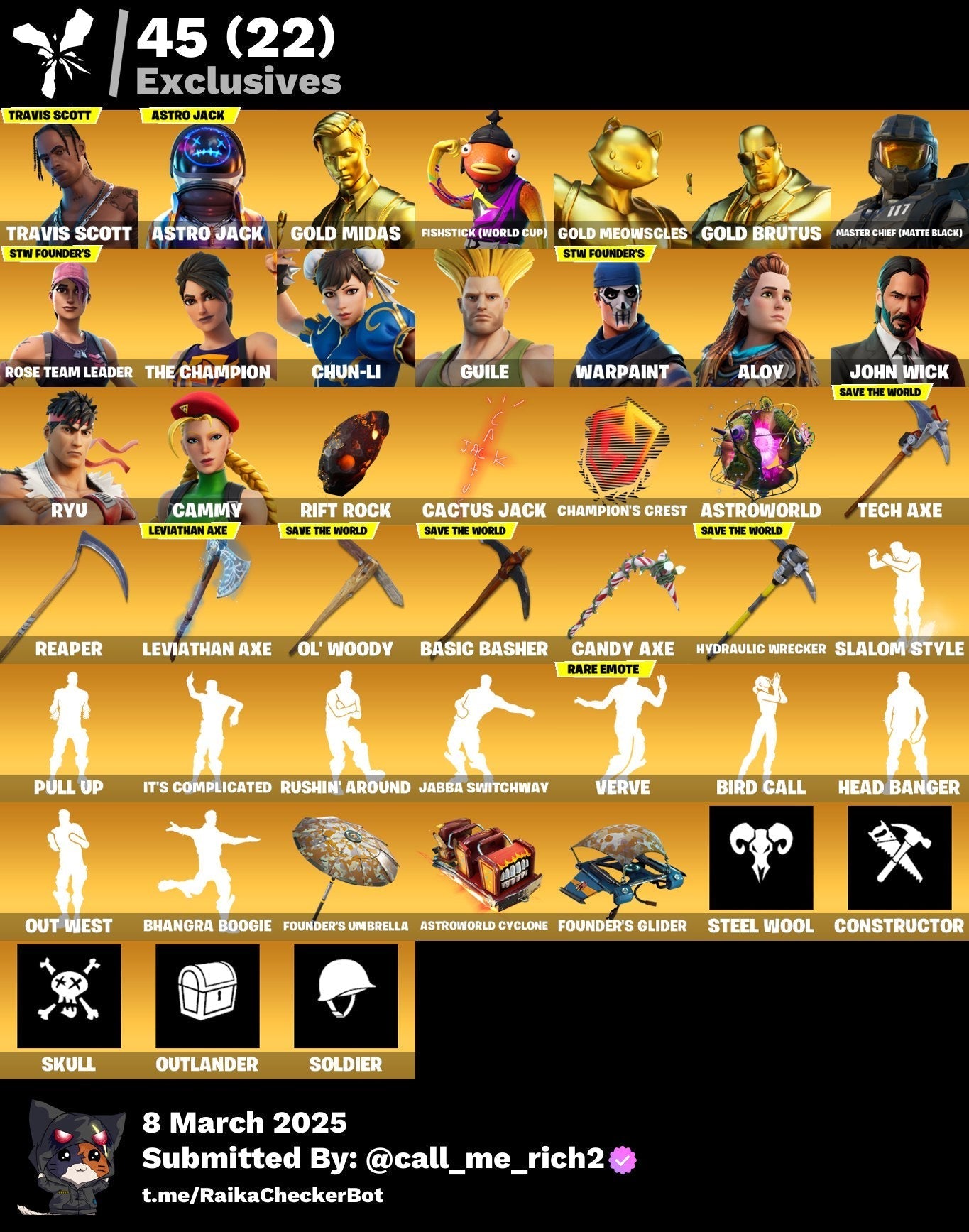 Account [PC/PSN/XBX] 488 skins | OG STW (Deluxe) | Travis Scott | Astro Jack | Chun-Li | Leviathan Axe 100 VB