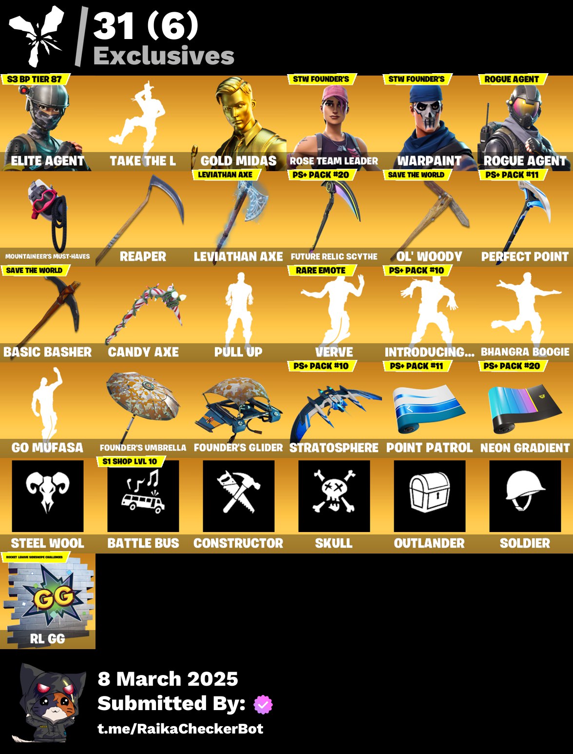 Account [PC/PSN/XBOX] 141 skins | OG STW | Elite Agent | Take The L | Leviathan Axe | 380 VB