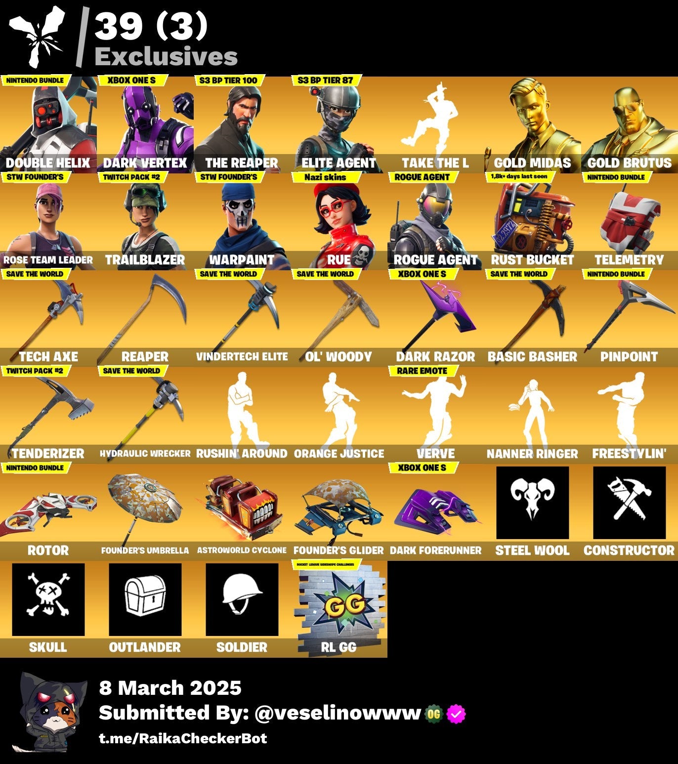 Account [PC/PSN/XBOX] 101 skins | Rue  |  OG STW | Double Helix | Dark Vertex | The Reaper | Take The L