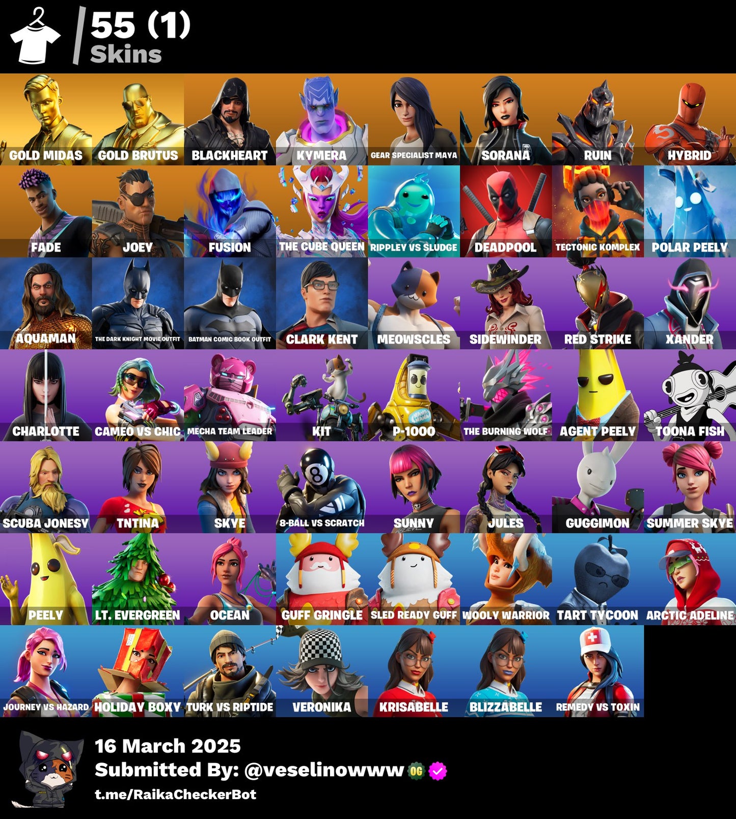 Account [PC/PSN/XBOX] 55 skins | Merry Mint Axe | Gold Midas