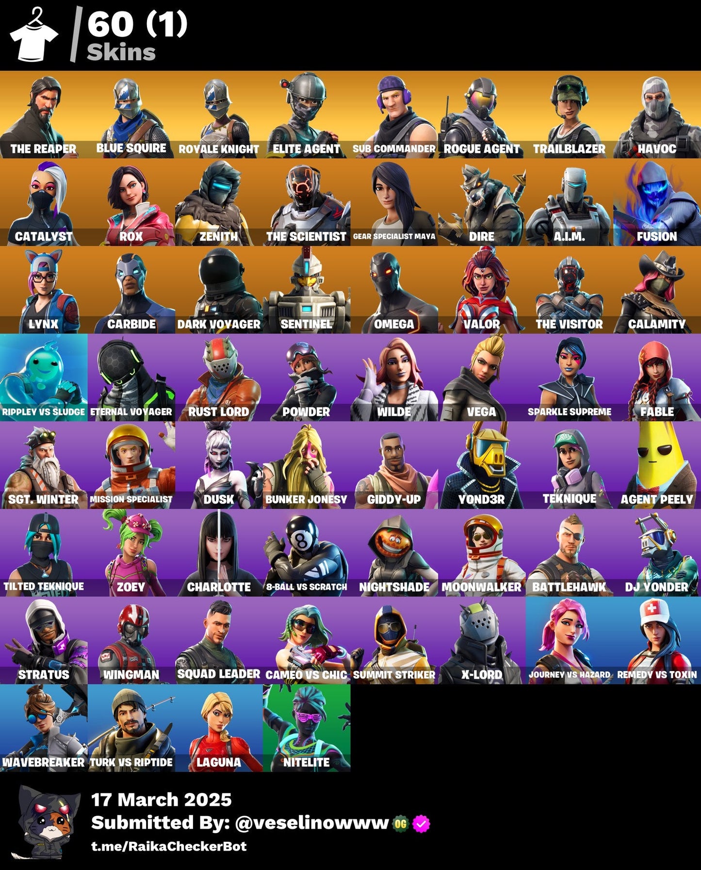Account [PC/PSN/XBOX] 60 skins | The Reaper | Royale Knight | Take The L | Floss