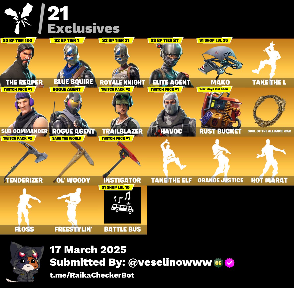 Account [PC/PSN/XBOX] 60 skins | The Reaper | Royale Knight | Take The L | Floss