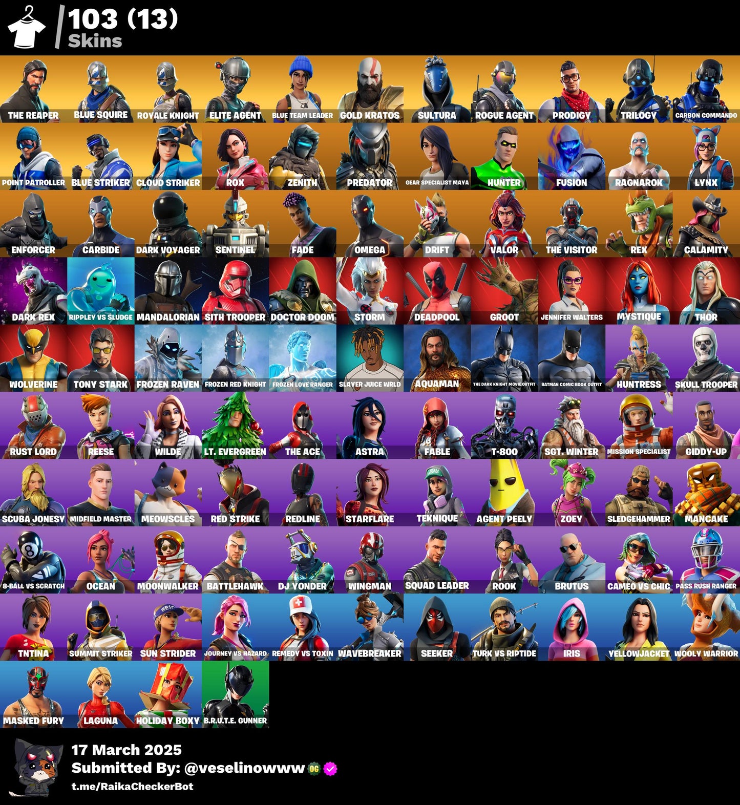 Account [PC/PSN/XBOX] 103 skins | The Reaper | s2 skins | Take The L | Gold Kratos | Leviathan axe