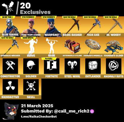 Account [PC/PSN/XBX] 37 skins | OG STW | Blue Squire  | Frozen Fishstick | 135 VB