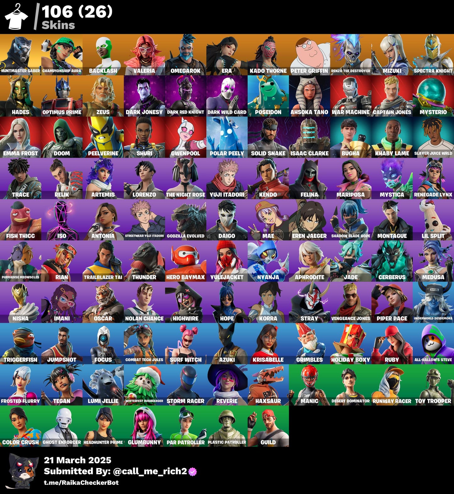 Account [PC/PSN/XBX] 106 skins | Huntmaster Saber | Championship Aura | Backlash | Omegarok | 50 VB
