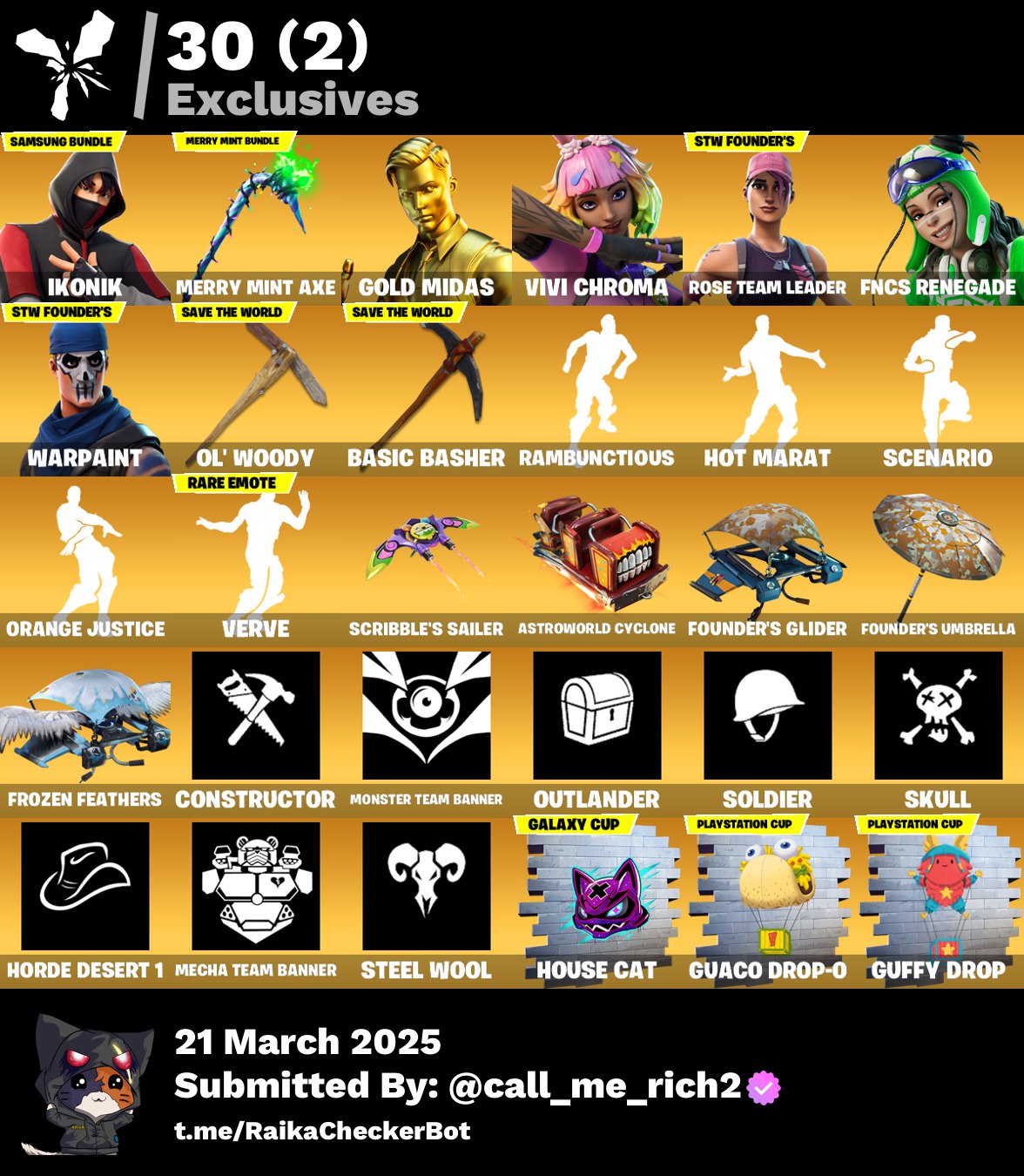 Account [PC/PSN/XBX] 107 skins | OG STW | IKONIK | Merry Mint Axe 550 VB