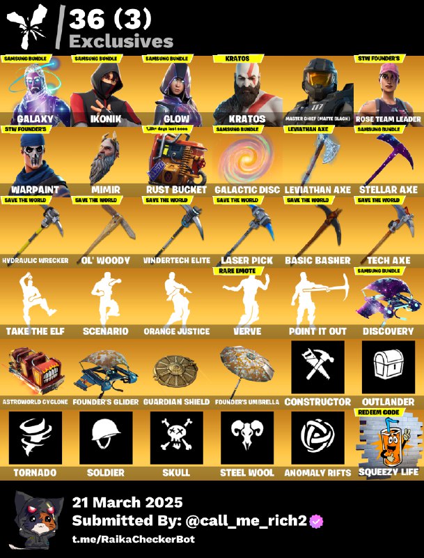 Account [PC/PSN/XBX] 190 skins | OG STW (Deluxe) | Galaxy | IKONIK | Glow | Kratos | Leviathan Axe | 525 VB