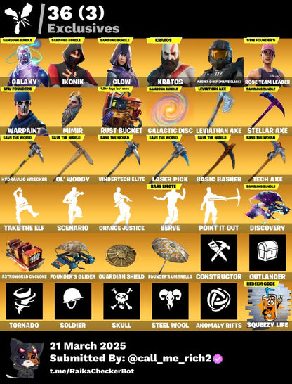 Account [PC/PSN/XBX] 190 skins | OG STW (Deluxe) | Galaxy | IKONIK | Glow | Kratos | Leviathan Axe | 525 VB