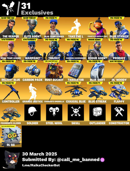 Account [PC/PSN/XBX] 112 skins | OG STW | The Reaper | Elite Agent | Blue Team Leader | Take The L | Fishstick (World Cup) | Blue Striker 200 VB