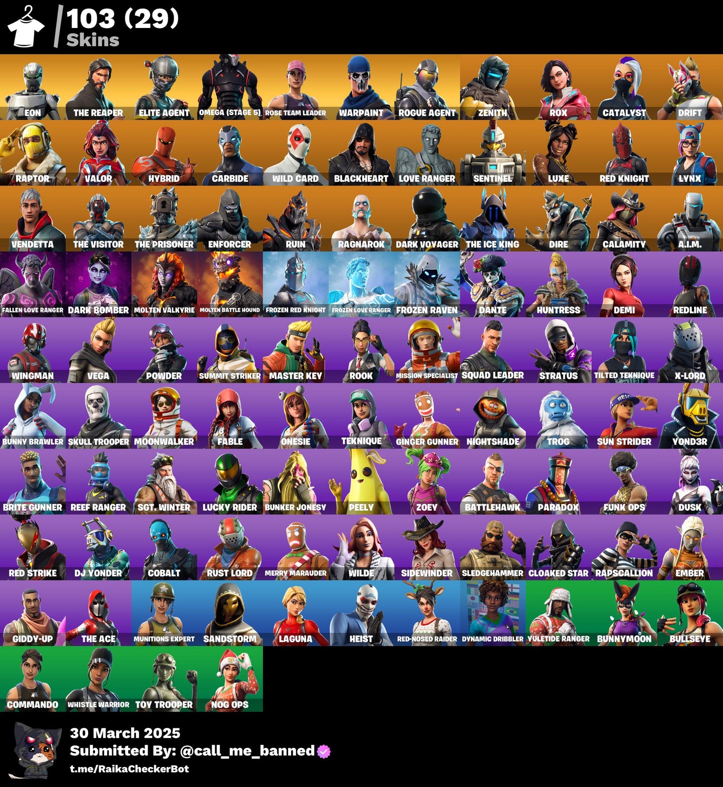 Account [PC/PSN/XBX] 103 skins | OG STW | Eon | The Reaper | Elite Agent | Take The L | Omega (stage 5) | Rogue Agent | Candy Axe  1900 VB