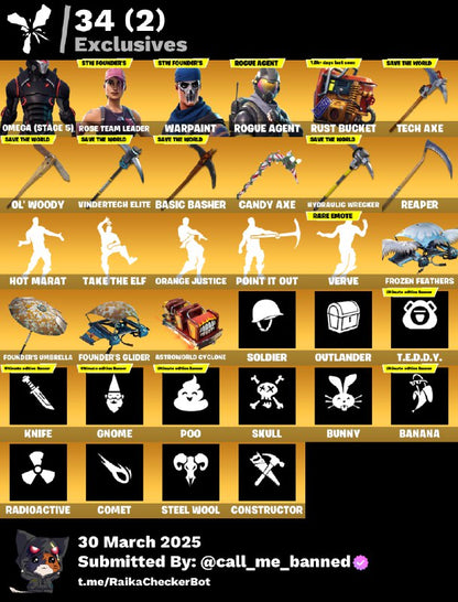 Account [PC/PSN/XBX] 195 skins | OG STW | Omega (stage 5) | Rogue Agent 820 | Candy Axe 820 VB