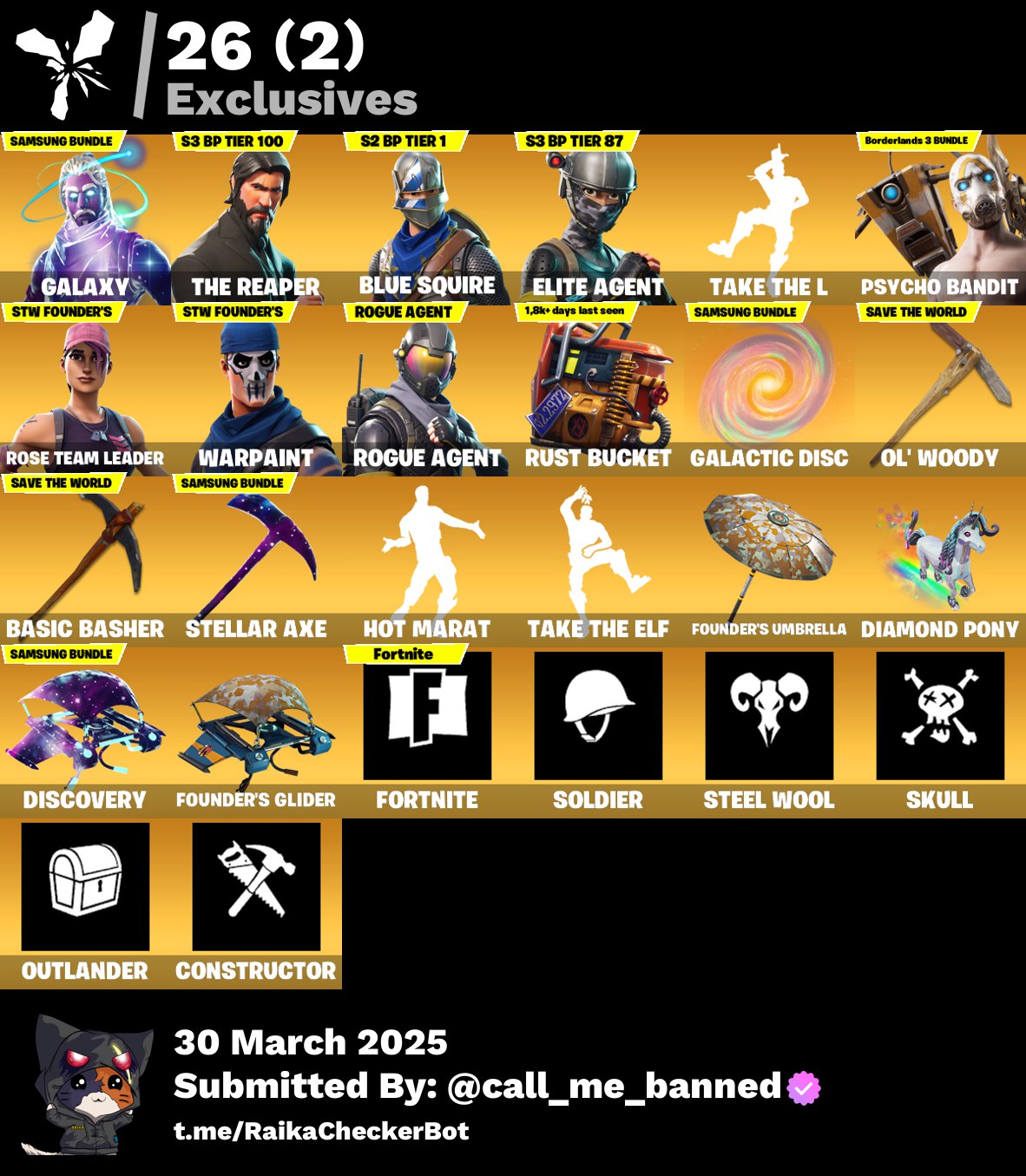 Account [PC/PSN/XBX] 43 skins | OG STW | Galaxy | The Reaper | Blue Squire | Elite Agent | Take The L | Psycho Bandit | Rogue Agent 2500 VB