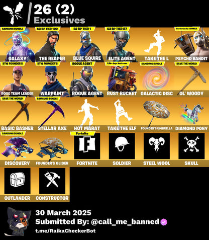 Account [PC/PSN/XBX] 43 skins | OG STW | Galaxy | The Reaper | Blue Squire | Elite Agent | Take The L | Psycho Bandit | Rogue Agent 2500 VB