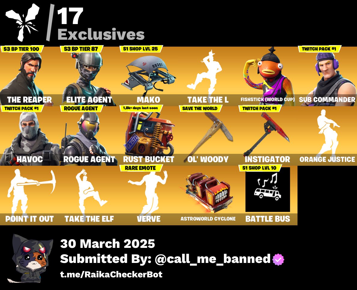 Account [PC/PSN/XBX] 46 skins | The Reaper | Elite Agent | Mako | Take The L | Fishstick (World Cup) 200 VB