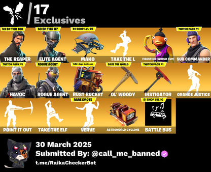 Account [PC/PSN/XBX] 46 skins | The Reaper | Elite Agent | Mako | Take The L | Fishstick (World Cup) 200 VB