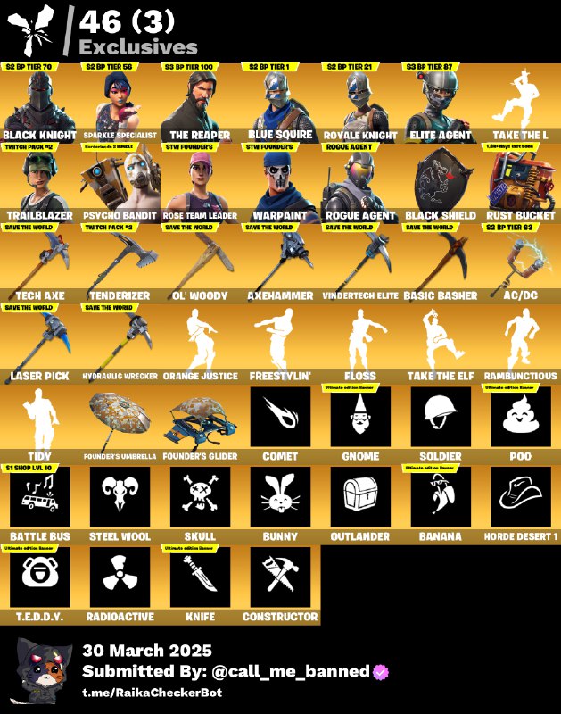 Account [PC/PSN/XBX] 75 skins | OG STW | Black Knight | Sparkle Specialist | The Reaper | Blue Squire | Royale Knight | Elite Agent | Take The L 685 VB