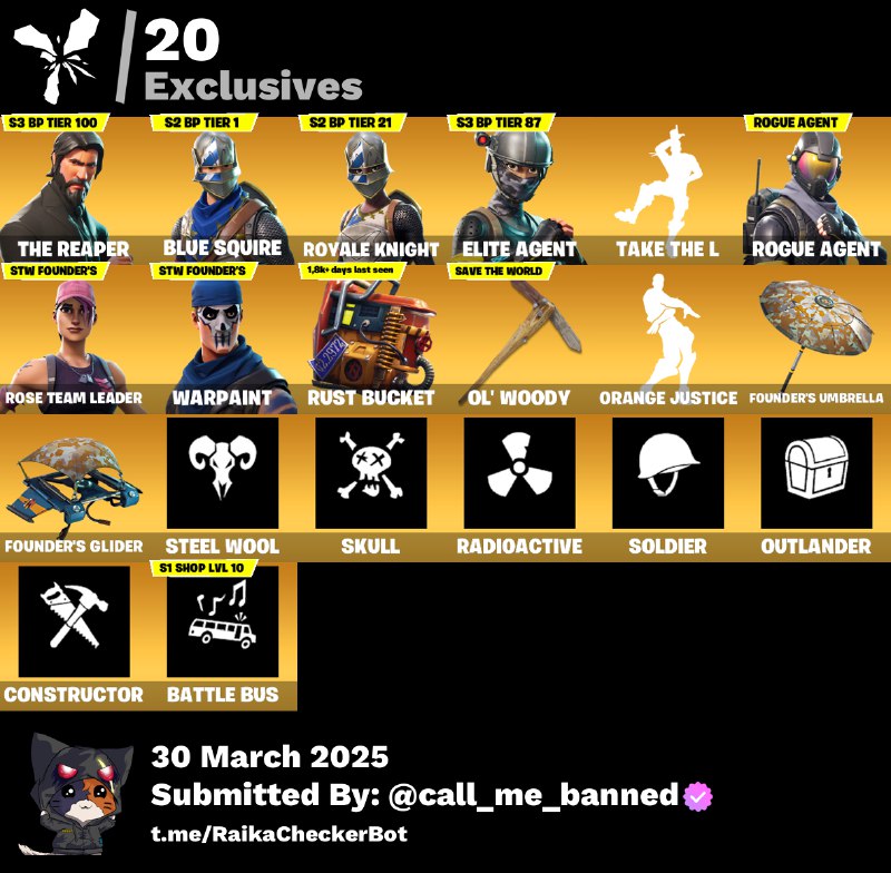 Account [PC/PSN/XBX] 15 skins | OG STW | The Reaper | Blue Squire | Royale Knight | Elite Agent | Take The L | Rogue Agent 1150 VB