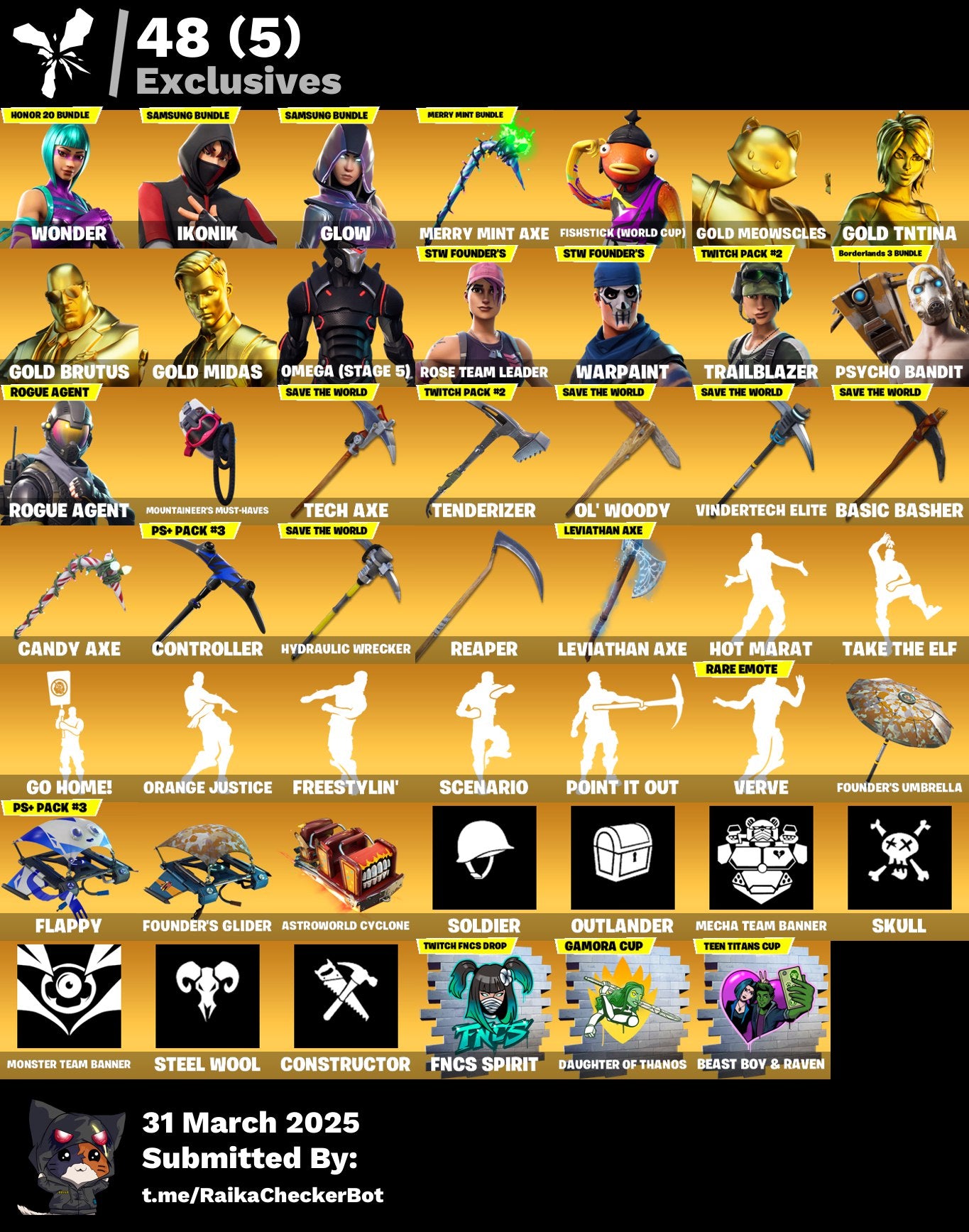 Account [PC/PSN/XBOX] 194 skins | OG STW | Wonder | IKONIK | Glow | Merry Mint Axe | Psycho bandit | Leviathan Axe | 500 VB