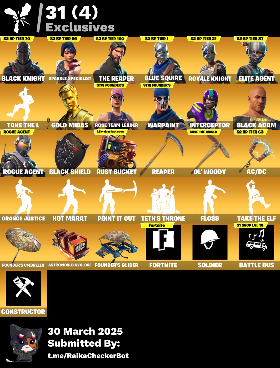 Account [PC/PSN/XBX] 142 skins | OG STW | Black Knight | Sparkle Specialist | The Reaper | Blue Squire | Royale Knight | Elite Agent | Take The L | Floss | 800 vb
