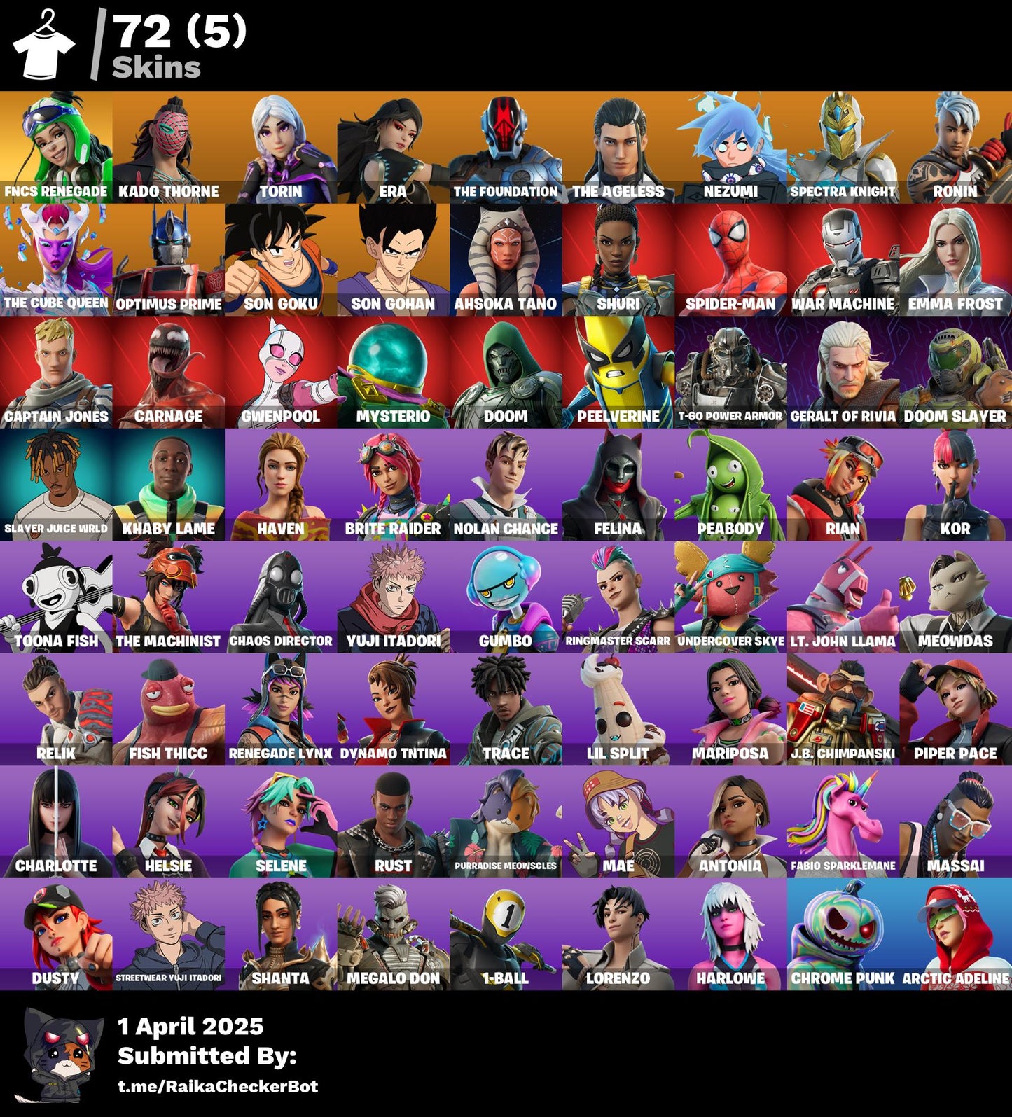Account Parental [PC/PSN/XBOX] 72 skins [PARENTAL] | FNCS Renegade | Kado Thorne | 1250 VB
