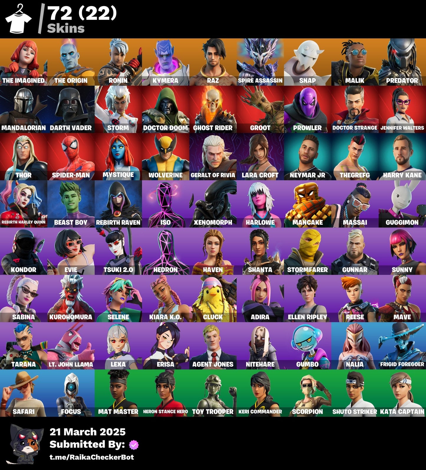 Account [PC/PSN/XBX] 72 skins | The Imagined | The Origin  | Raz | Spire Assassin  | Darth Vader | Storm | 100 VB