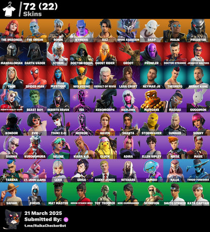 Account [PC/PSN/XBX] 72 skins | The Imagined | The Origin  | Raz | Spire Assassin  | Darth Vader | Storm | 100 VB