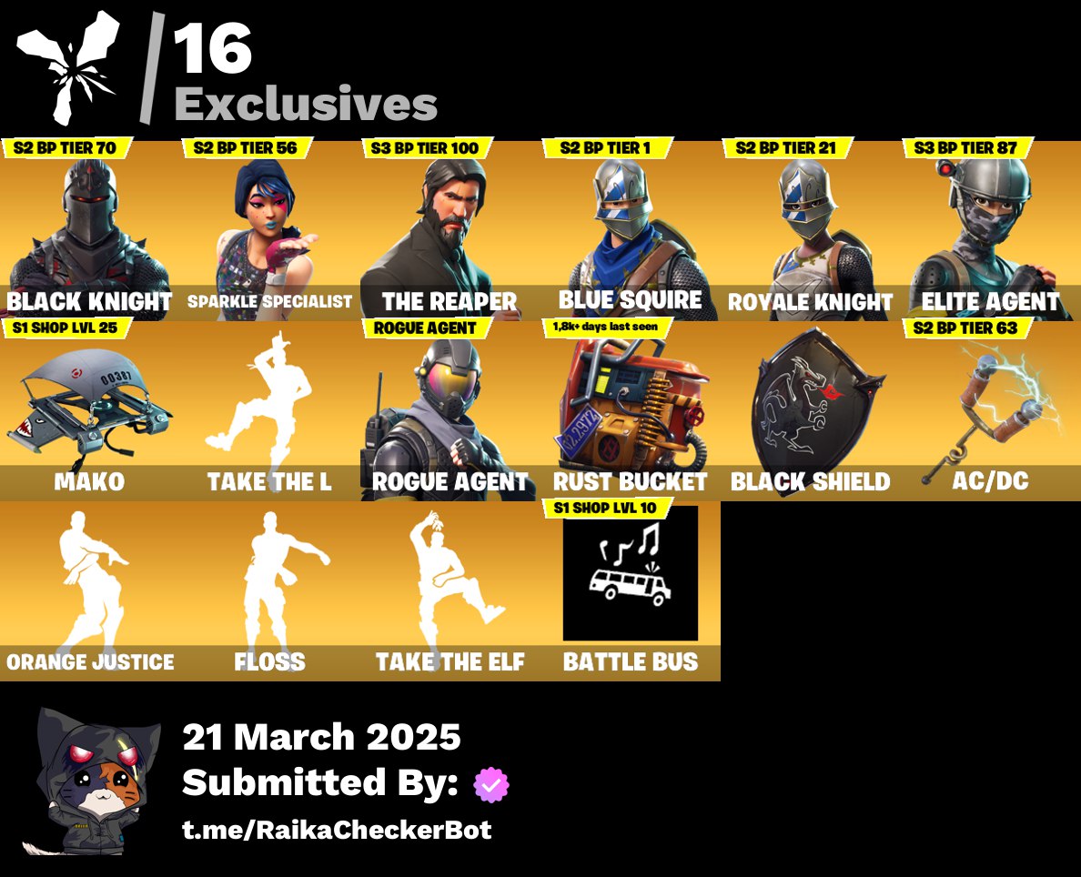 Account [PC/PSN/XBX] 109 skins | Black Knight | Sparkle Specialist | The Reaper | Blue Squire | Royale Knight | Elite Agent | Mako | Take The L | 1050 vb