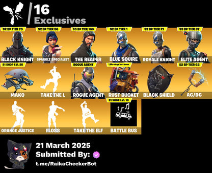Account [PC/PSN/XBX] 109 skins | Black Knight | Sparkle Specialist | The Reaper | Blue Squire | Royale Knight | Elite Agent | Mako | Take The L | 1050 vb