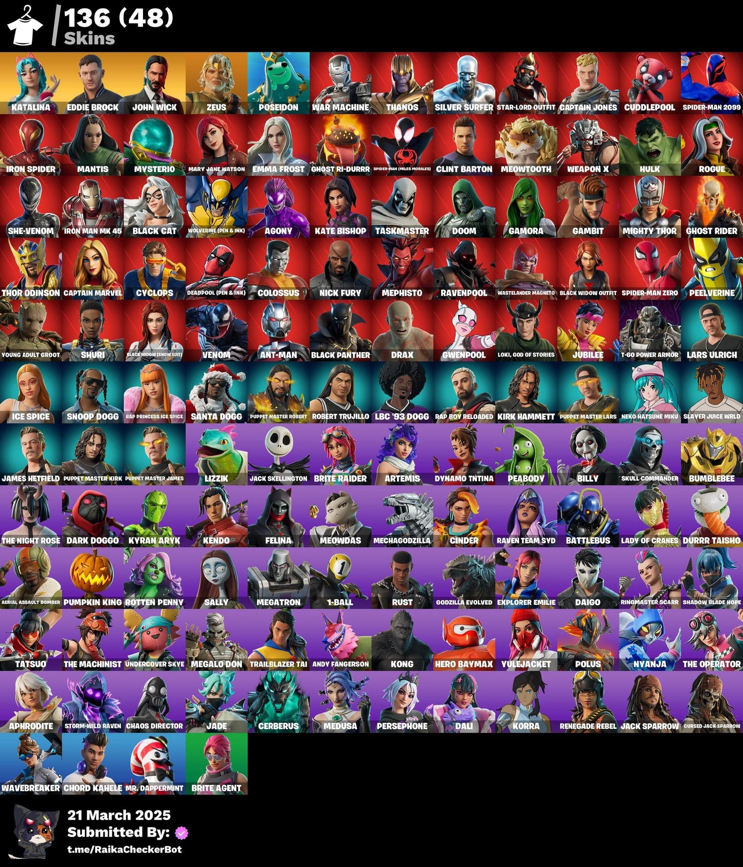 Account [PC/PSN/XBX] 136 skins | Katalina | Eddie Brock | John Wick | Zeus | Poseidon | | Thanos | 700 Vb