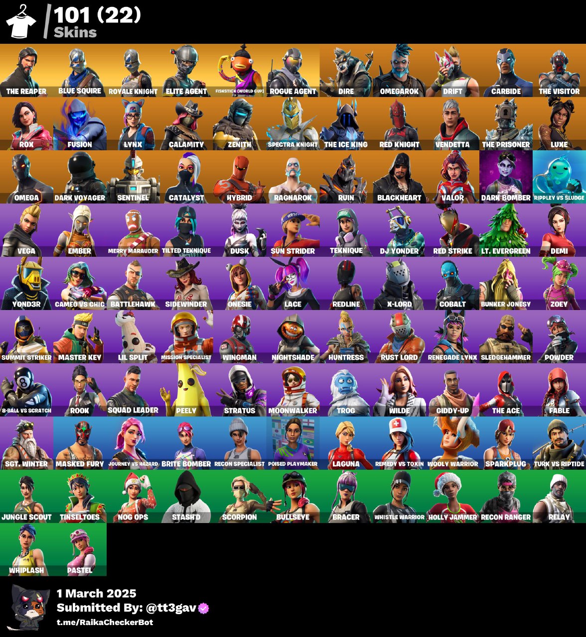 Account [PC] 101 skins | The Reaper | Blue Squire | Royale Knight | Elite Agent | Take The L 1200 VB