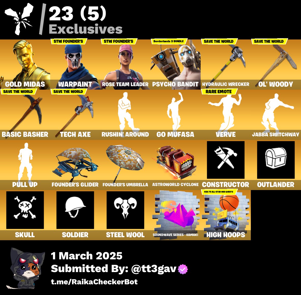 Account [PC/PSN/XBX] 186 skins PARENTAL: 11111 | OG STW | Gold Midas | Psycho Bandit