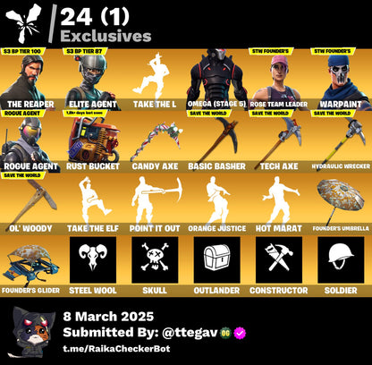 Account [PC/PSN/XBOX] 87 skins | OG STW | The Reaper |  Omega (stage 5) |  970 VB