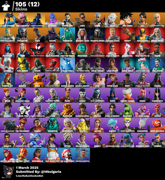 Account [PC/PSN/XBX] 105 skins PARENTAL:111111 | Cloud Striker | Vivi Chroma | Carbon Commando | Kymera 600 VB