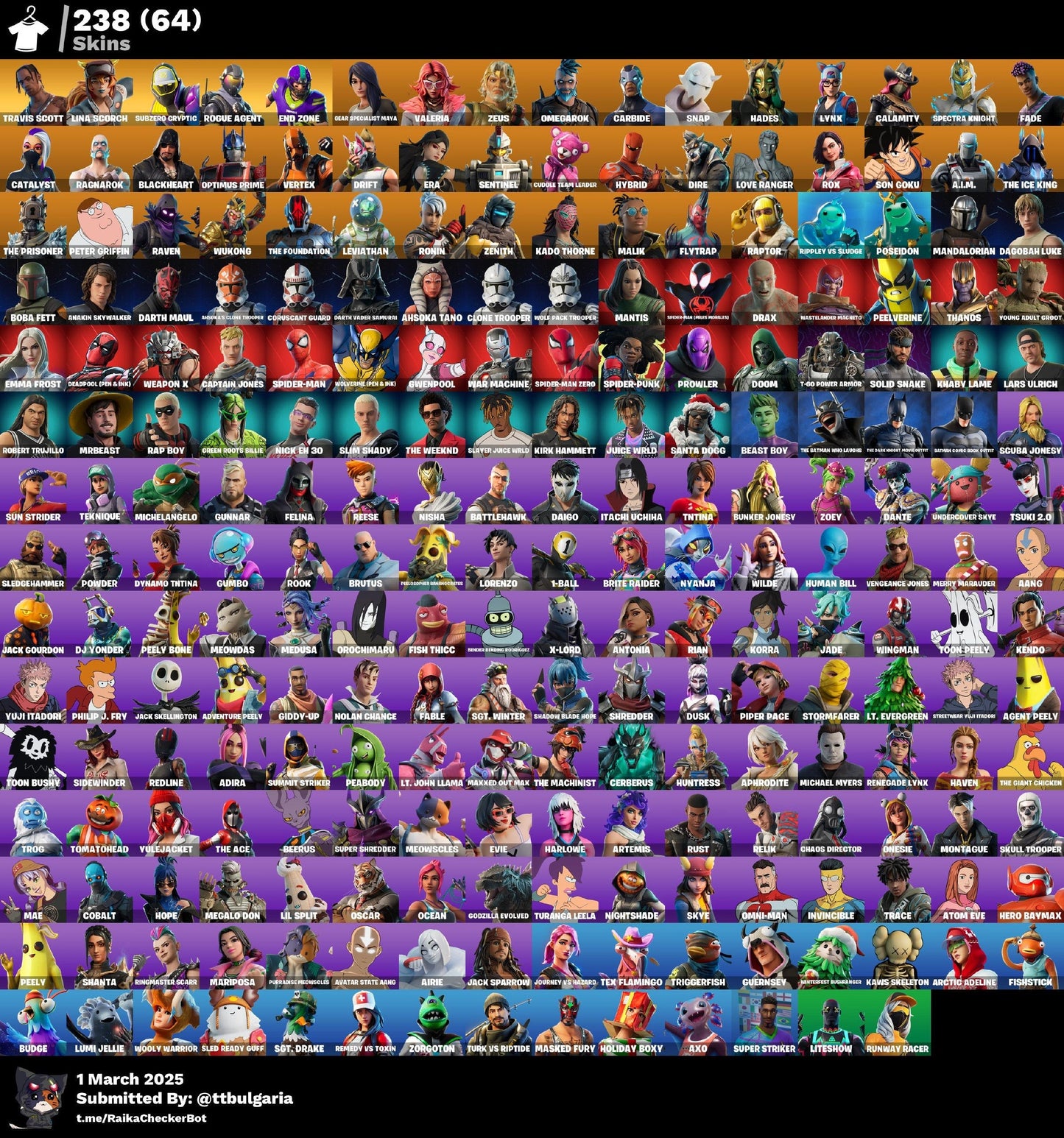 Account [PC/PSN/XBX] 238 skins | Travis Scott | Lina Scorch | Subzero Cryptic | Rogue Agent 700 VB