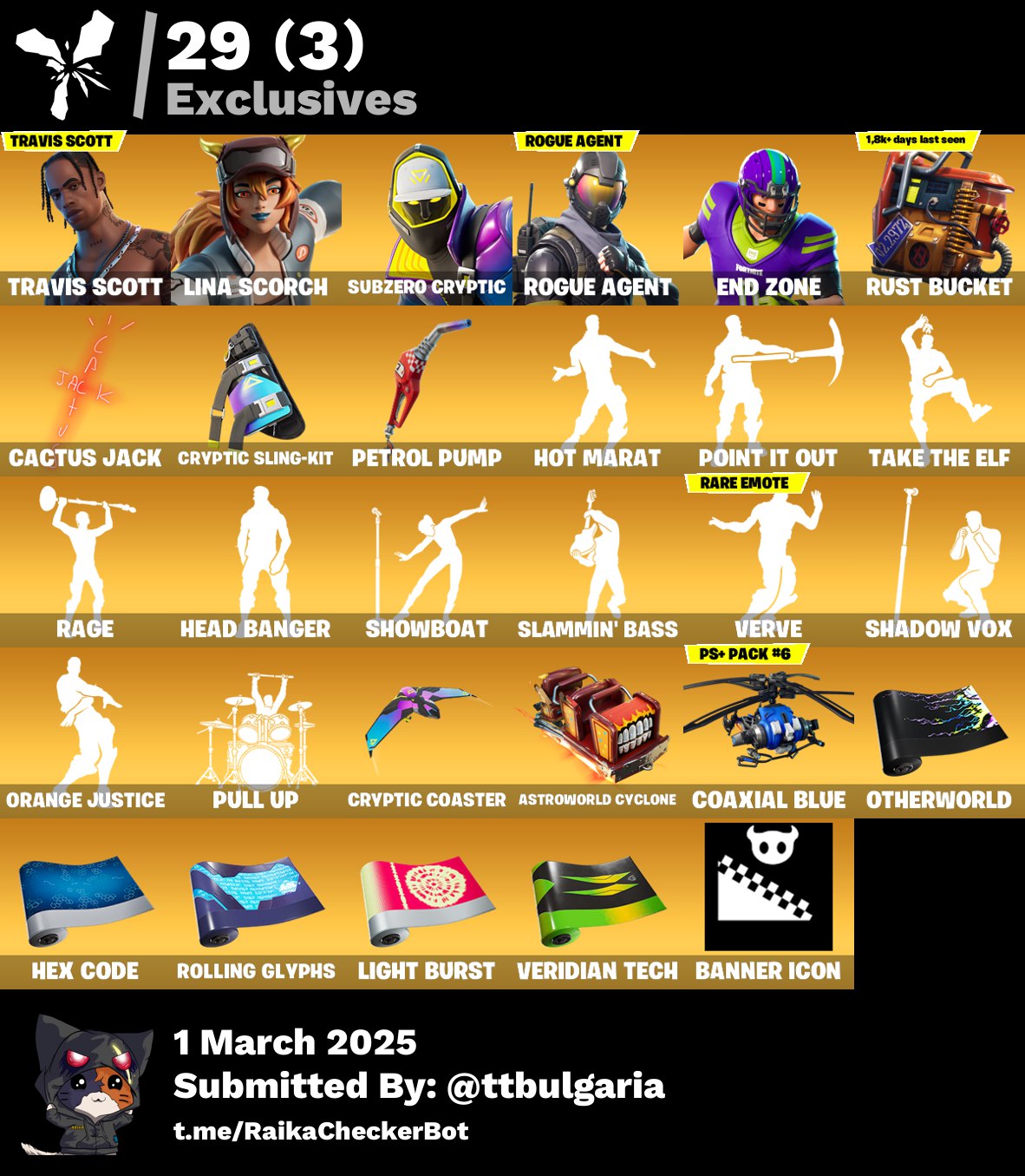Account [PC/PSN/XBX] 238 skins | Travis Scott | Lina Scorch | Subzero Cryptic | Rogue Agent 700 VB
